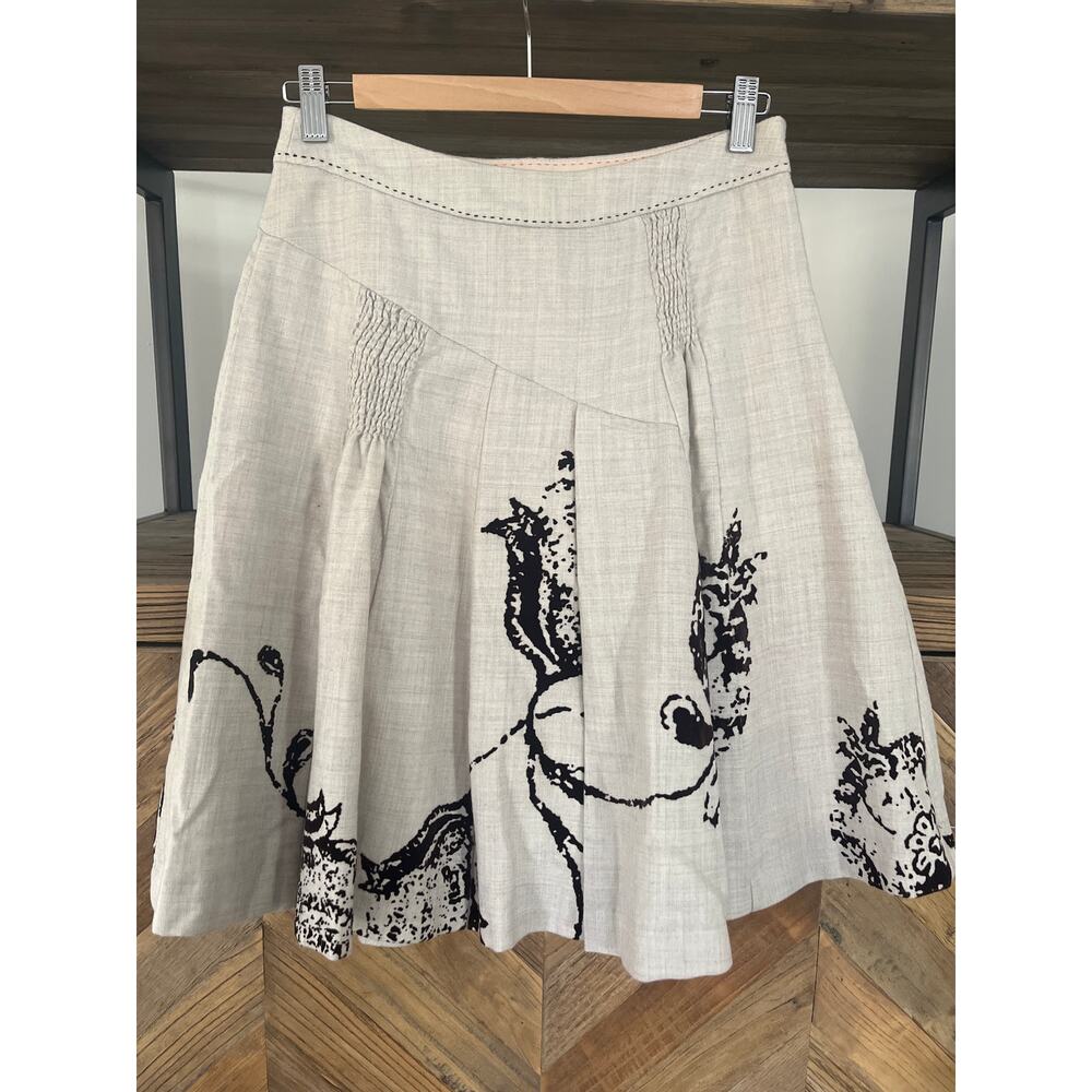 Wool‎ Full Midi Skirt Velvet Embellishment Anthropologie Elevenses Cream/Black 2
